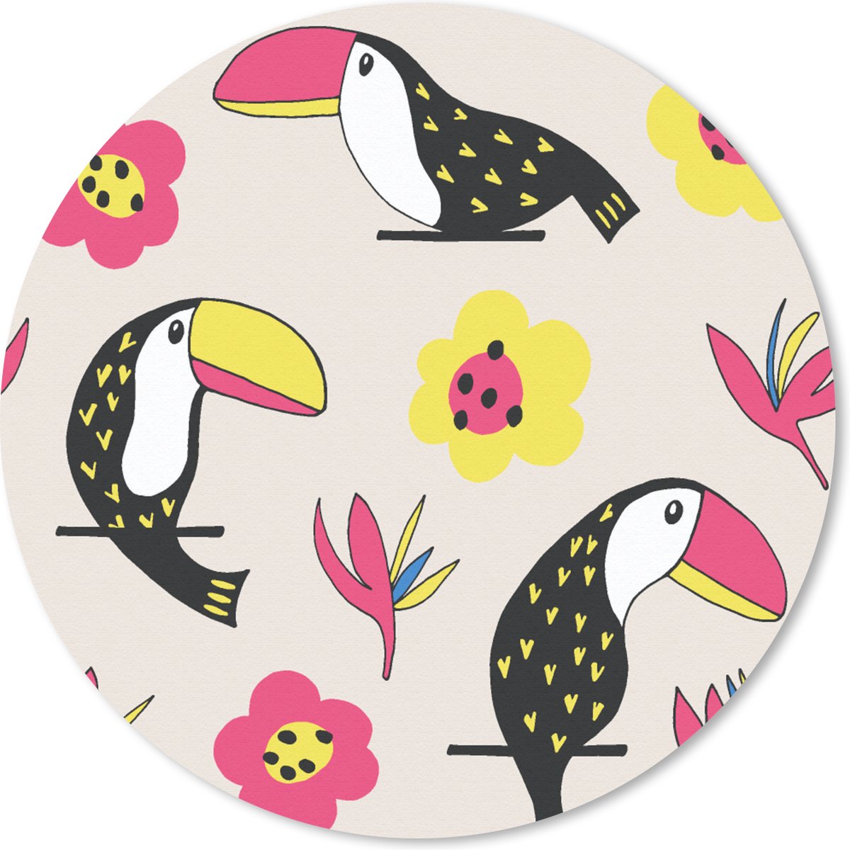 Muismat rond 20x20 cm - Mousepad Patronen - Vogel - Bloemen - Ronde muismatten