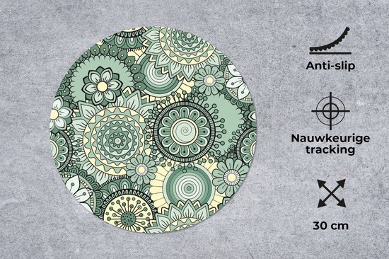 Muismat rond 30x30 cm - Mousepad Bloemen - Groen - Patronen - Ronde muismatten