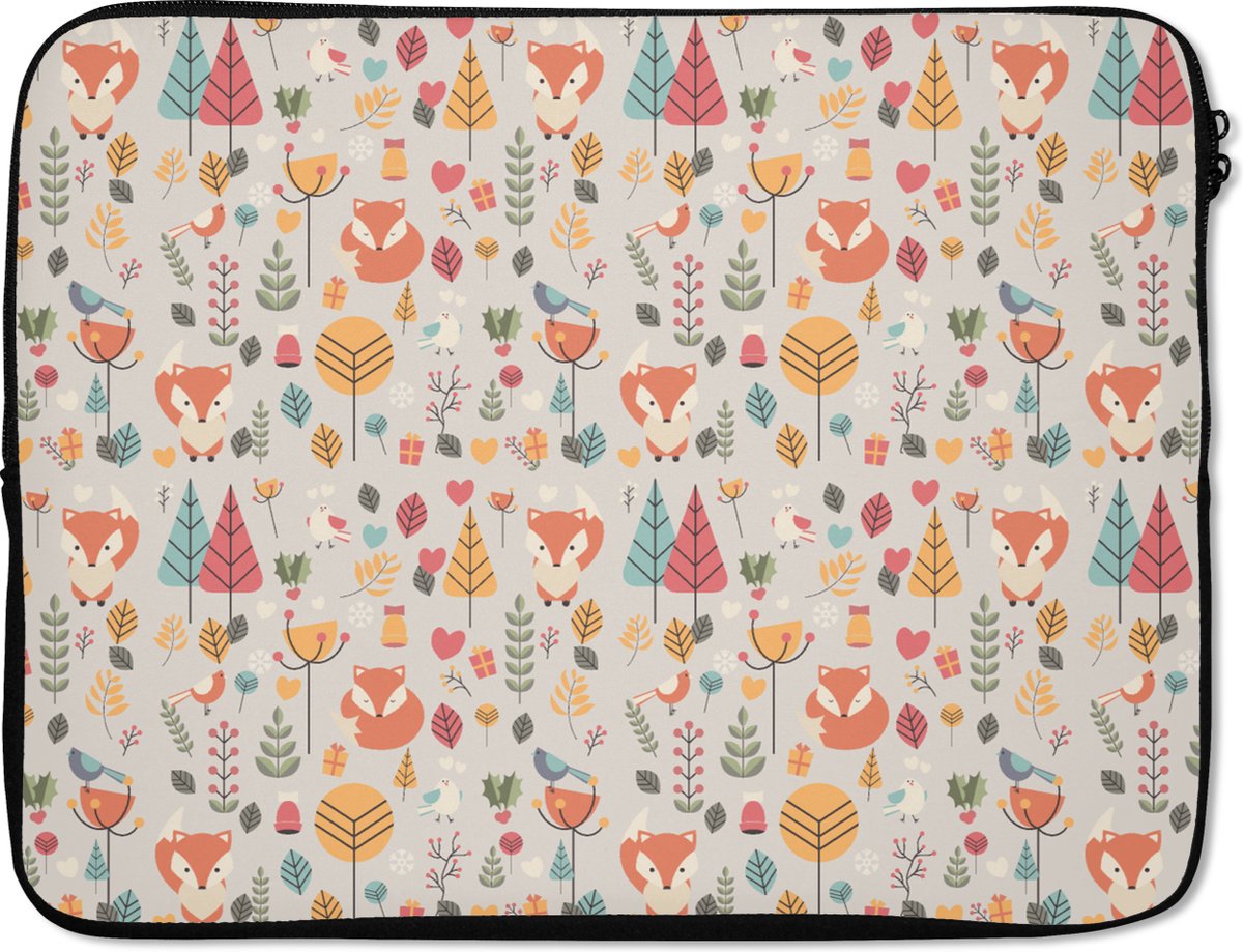 Laptophoes 15.6 inch - Vos - Bloemen - Regenboog - Kinderen - Design - Laptop sleeve - Binnenmaat 37x26 cm - Zwarte achterkant