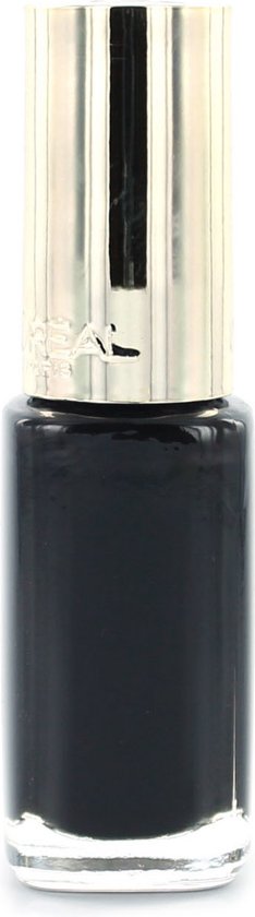 L'Oréal Paris nagellakflesje met een diepzwarte kleur en een gouden dop.