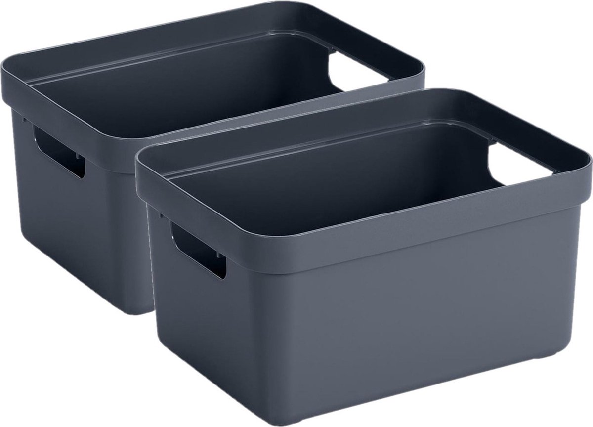 2x stuks donkerblauwe opbergboxen/opbergdozen/opbergmanden kunststof - 13 liter - opbergen/bakken/opbergers