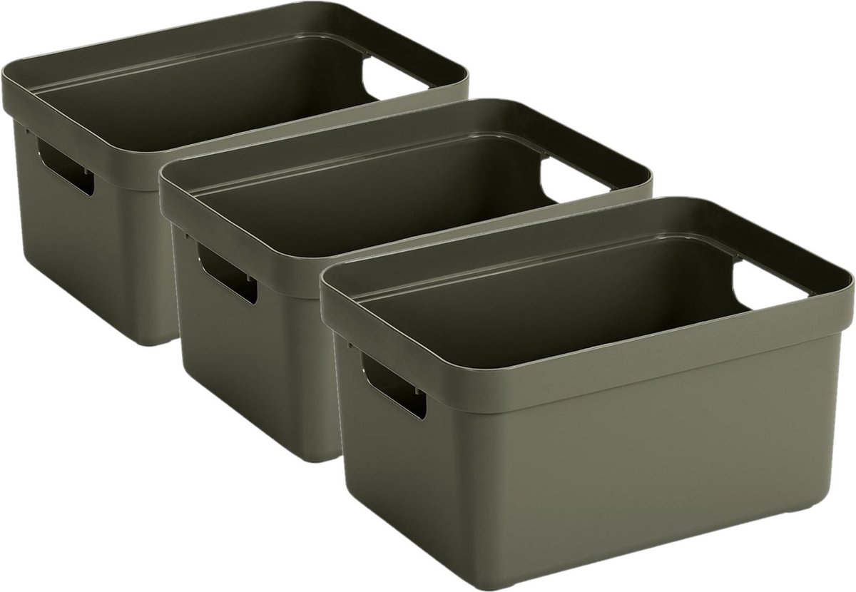 Sunware Opbergbox Sigma - 3x stuks - kunststof - donkergroen - 5 liter - Opbergbakken/opbergers - 25,2 x 18 x 12,2 cm