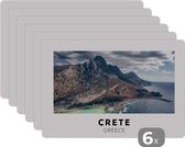 Placemat - Placemats kunststof - Griekenland - Kreta - Bergen - Zee - 45x30 cm - 6 stuks - Hittebestendig - Anti-Slip - Onderlegger - Afneembaar