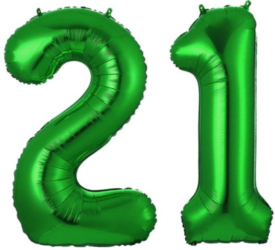 Ballon Cijfer 21 Jaar Groen Helium Ballonnen Verjaardag Versiering Cijfer ballonnen Feest versiering Met Rietje - 86Cm