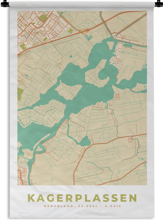 Wandkleed - Wanddoek - Kagerplassen - Vintage - Kaart - Plattegrond - Stadskaart - 60x90 cm - Wandtapijt