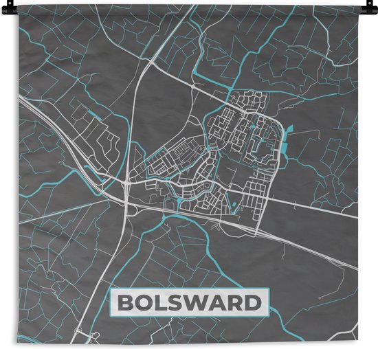 Tapisserie - Tissu mural - Bolsward - Blauw - Carte - Plan de la ville - Carte - 60x60 cm - Tapisserie