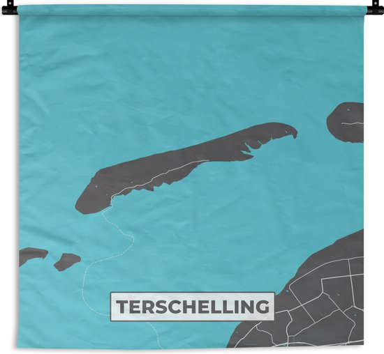 Wandkleed - Wanddoek - Kaart - Eiland - Terschelling - Stadskaart - Plattegrond - 60x60 cm - Wandtapijt
