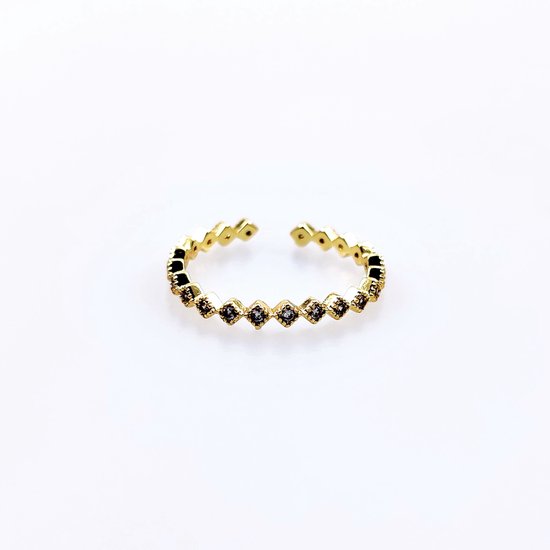 Dottilove - Smale Ring met Zirkonias - Gold Plated - One Size Dames Ruitvorm Ring