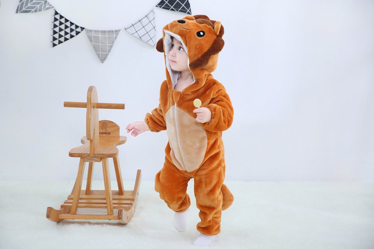 Budino® Baby Onesie - Baby Romper - Baby Pyjama - Baby Pakje - Baby Verkleedkleding - Carnavalskleding - Dier - Leeuw - Bruin — afbeelding 4