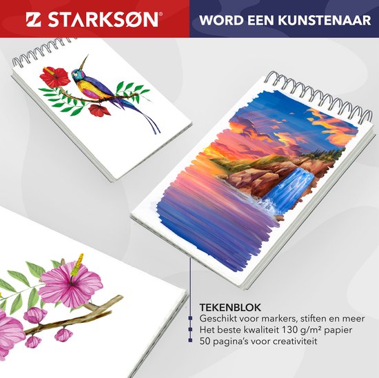STARKSØN 2 Stuks A5 Schetsboeken - Tekenblok & Schetsblok - Tekenboek - Tekenpapier - Marker Papier voor Schetsen, Tekenen & Schilderen Voor Volwassenen & Kinderen - STARKSØN®