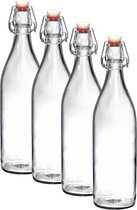 4x Beugelflessen/weckflessen transparant 1 liter rond - Weckflessen - Beugelflessen - Limonadeflessen - Waterflessen - Karaffen