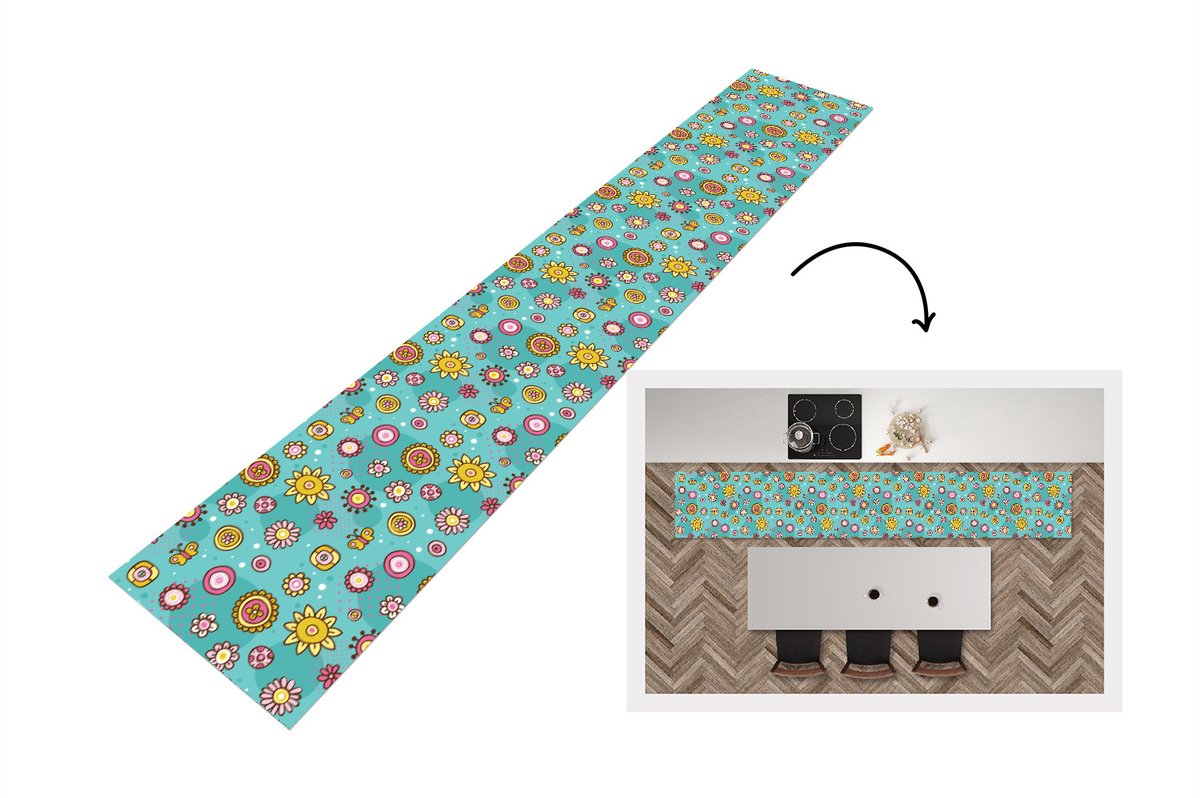 KitchenYeah Keukenloper - Keukenmat - Bloemen - Vlinders - Patronen - 360x60 cm - Keuken vloerkleed Multicolor