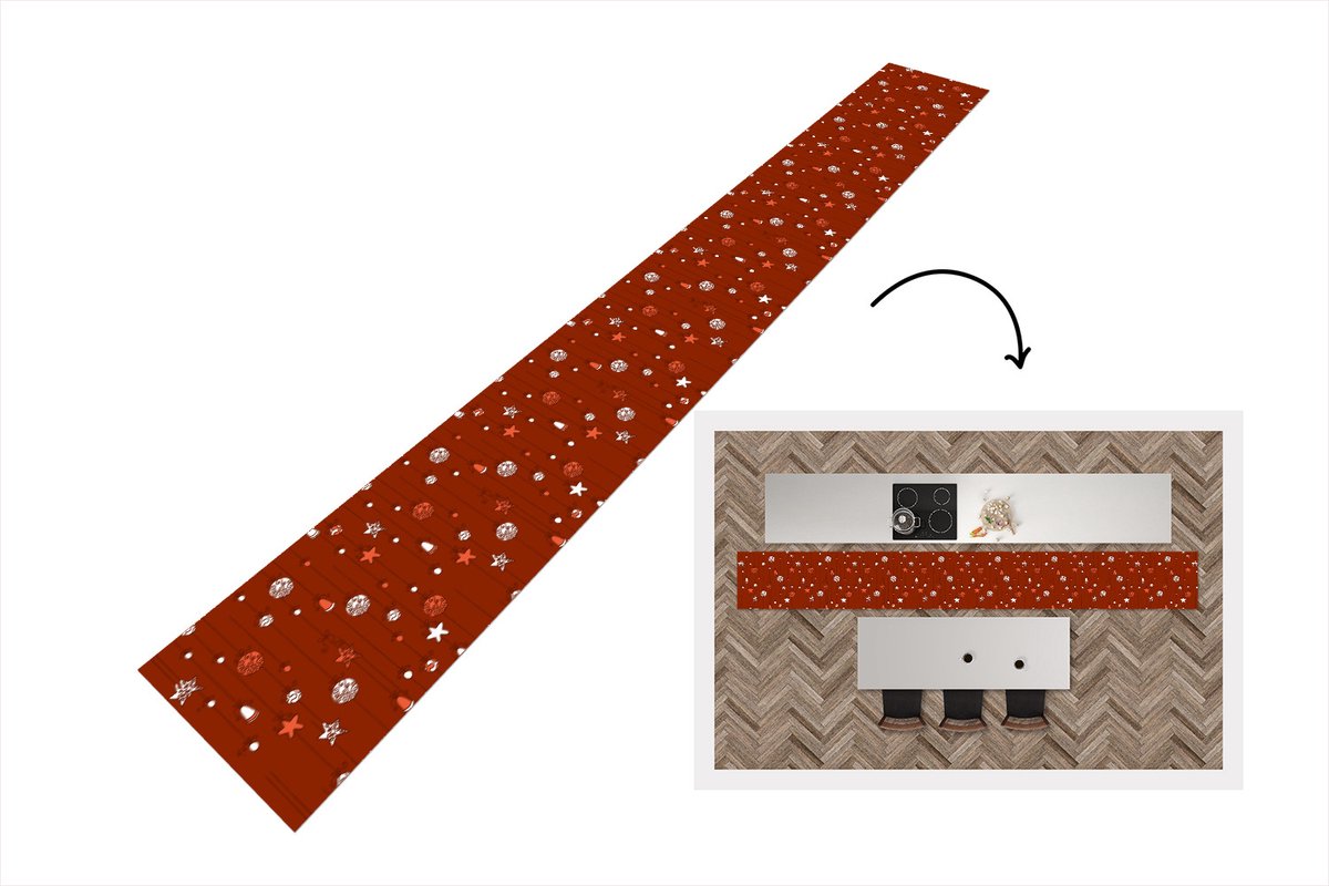 KitchenYeah Keukenloper - Keukenmat - Patronen - Sterren - Kerstballen - 400x50 cm - Keuken vloerkleed Multicolor