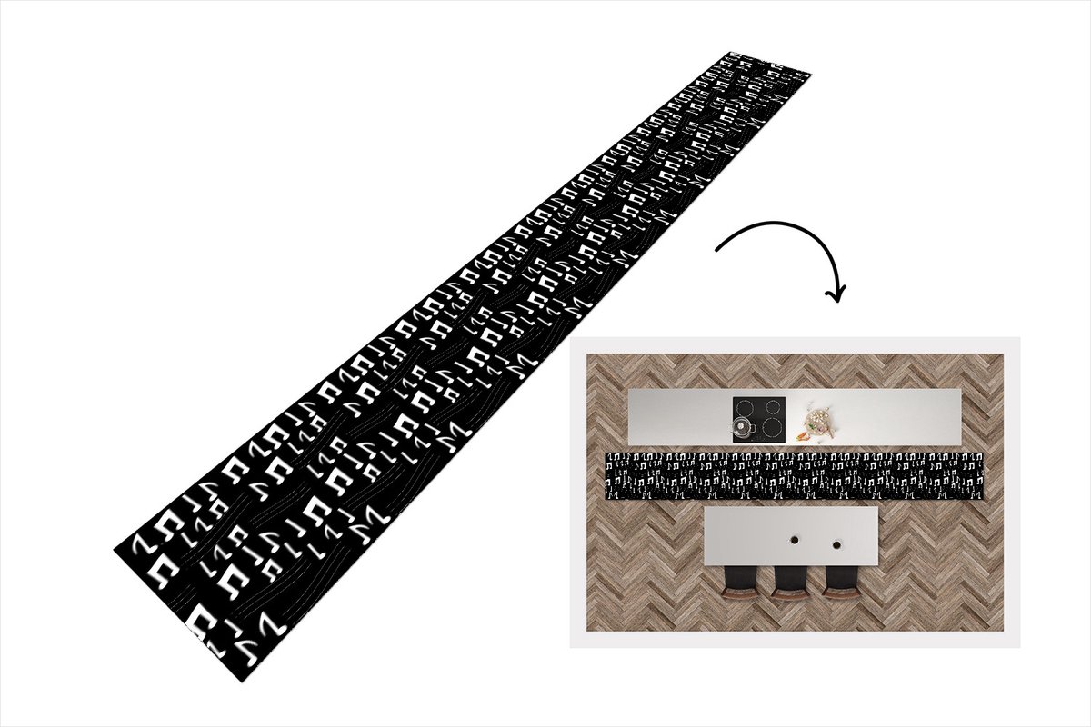 Keukenloper - Keukenmat - Muziek - Zwart Wit - Patroon - 400x50 cm - Keuken vloerkleed