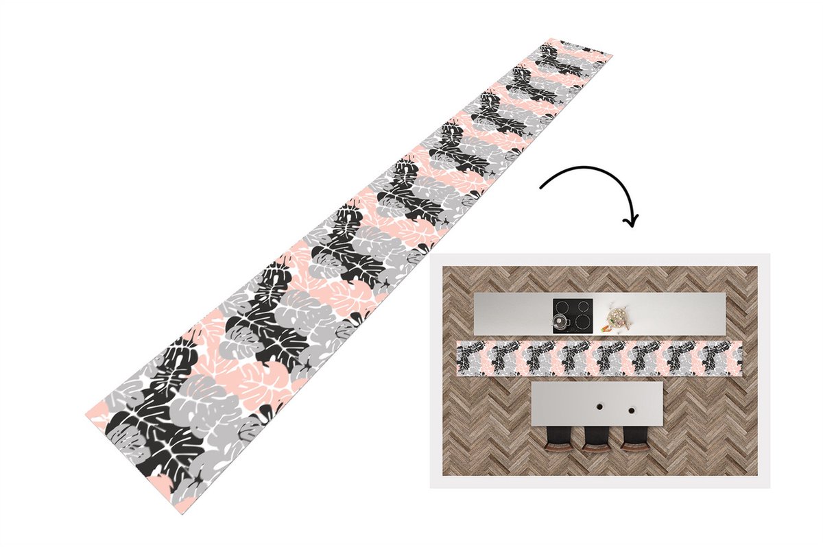 KitchenYeah Keukenloper - Keukenmat - Monstera - Pastel - Patronen - Bladeren - 400x50 cm - Keuken vloerkleed Multicolor