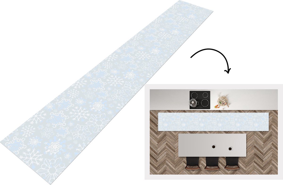 KitchenYeah Keukenloper - Keukenmat - Winter - Sneeuwvlok - Design - 360x60 cm - Keuken vloerkleed Multicolor
