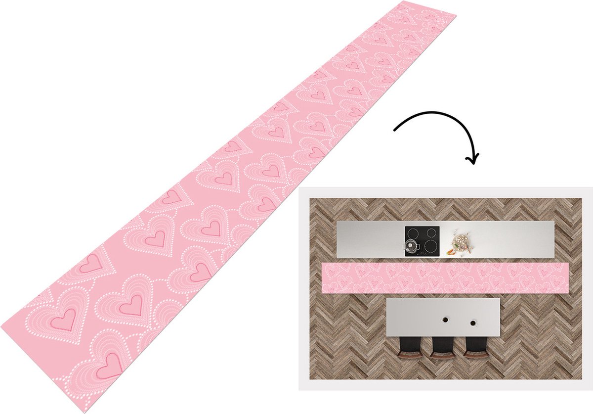 KitchenYeah Keukenloper - Keukenmat - Hartjes - Patronen - Roze - Keuken vloerkleed, foto 3