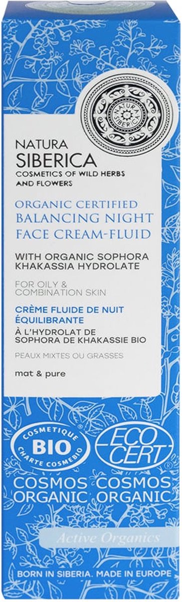 Biologische gecertificeerde balancerende nacht gezichtscrème voor de gecombineerde en vette huid met saffloer hydrolaat 50ml