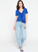 LOLALIZA T-shirt met ruches - Blauw - Maat XL