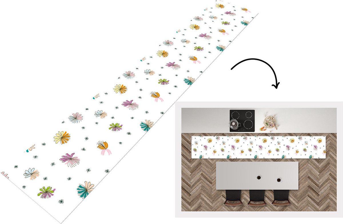 KitchenYeah Keukenloper - Keukenmat - Bloemen - Regenboog - Flora - Pastel - Patronen - 360x60 cm - Keuken vloerkleed Multicolor