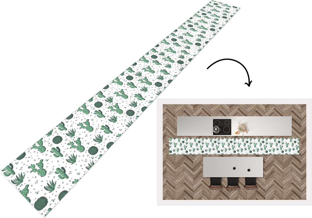 KitchenYeah Keukenloper - Keukenmat - Patronen - Cactus - Planten - Vetplant - 400x50 cm - Keuken vloerkleed Multicolor