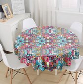 Rond Tafelkleed Ø140cm - De Groen Home - Bedrukt Velvet Textiel - Multi patroon mandala - Tafelkleed