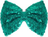 Haarclip met organza strik turquoise - 12 cm