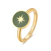 Twice As Nice Ring in goudkleurig edelstaal, ronde met ster, groen email  52