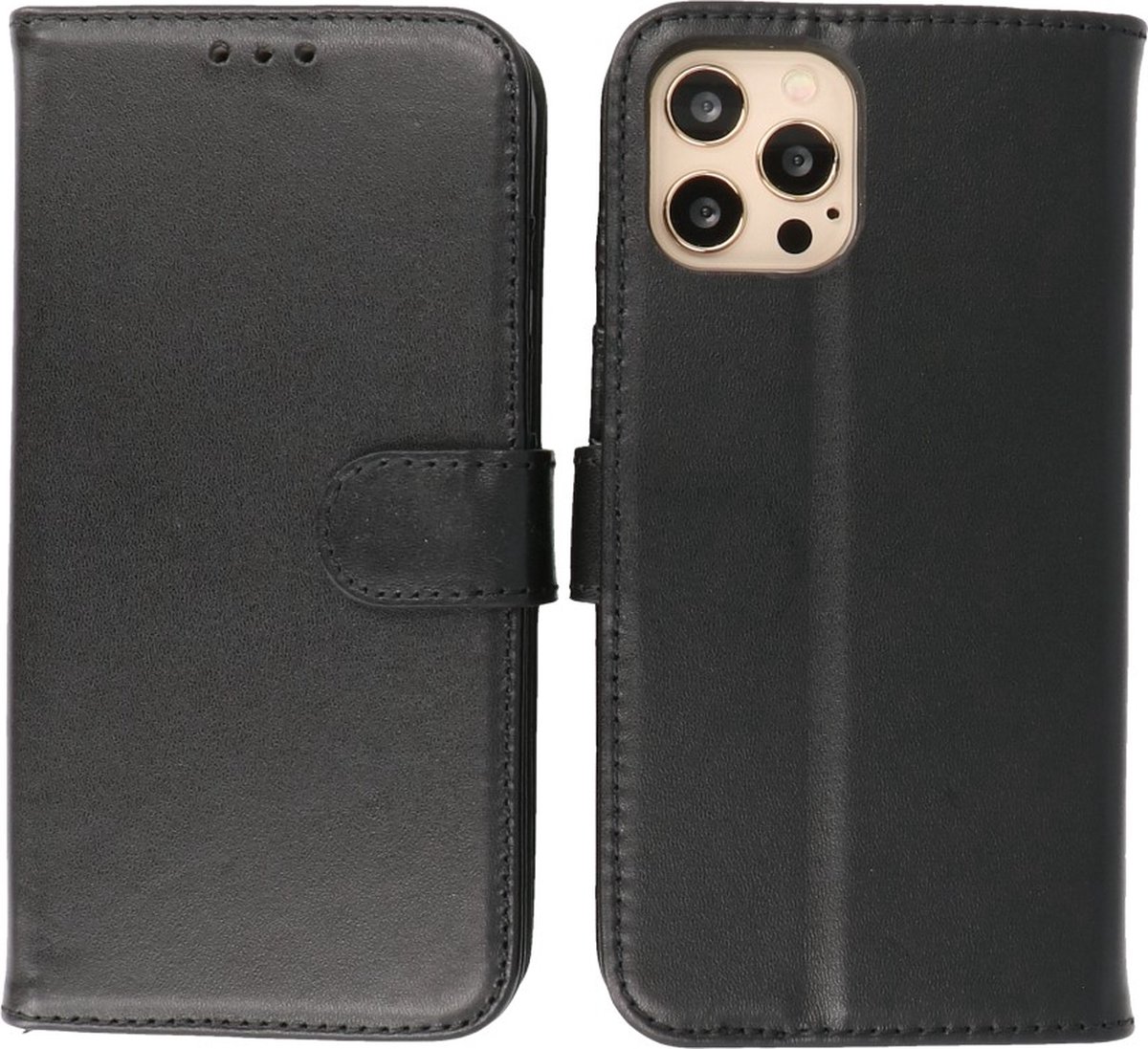 iPhone 12 Pro Max Hoesje - Echt Lederen Wallet Case Telefoonhoesje - Zwart