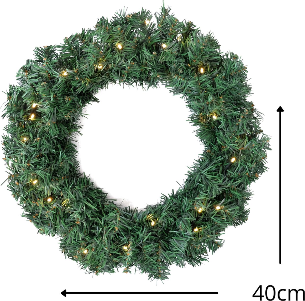 Kunst Kerstkrans 40cm | Kerstkrans Met Lampjes | Groene Kerstkrans| Kunst Kerstkrans voor Binnen