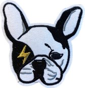 Frans Engelse Bulldog Strijk Embleem Patch Zwart Wit Large B 8.1 x L  8,3 cm