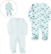 onesie Whale junior katoen blauw/wit 2 stuks mt 50/56