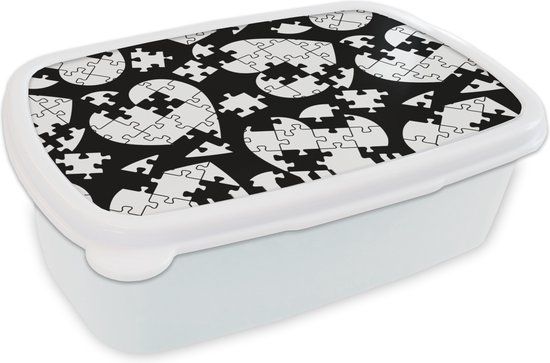 Lunchbox Wit - Lunchbox - Breadbox - Meiden - Puzzle - Coeur - Motifs - Fille - Kids - Enfants - 18x12x6 cm - Adultes
