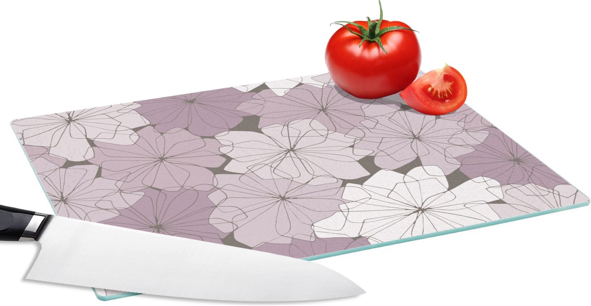 Glazen Snijplank - 28x20 - Patroon - Bloemen - Minimalisme - Snijplanken Glas