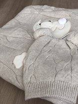 Sebi Gebreide Deken - Babydeken - Beren Patroon - Beige - Kraamcadeau - 100x95