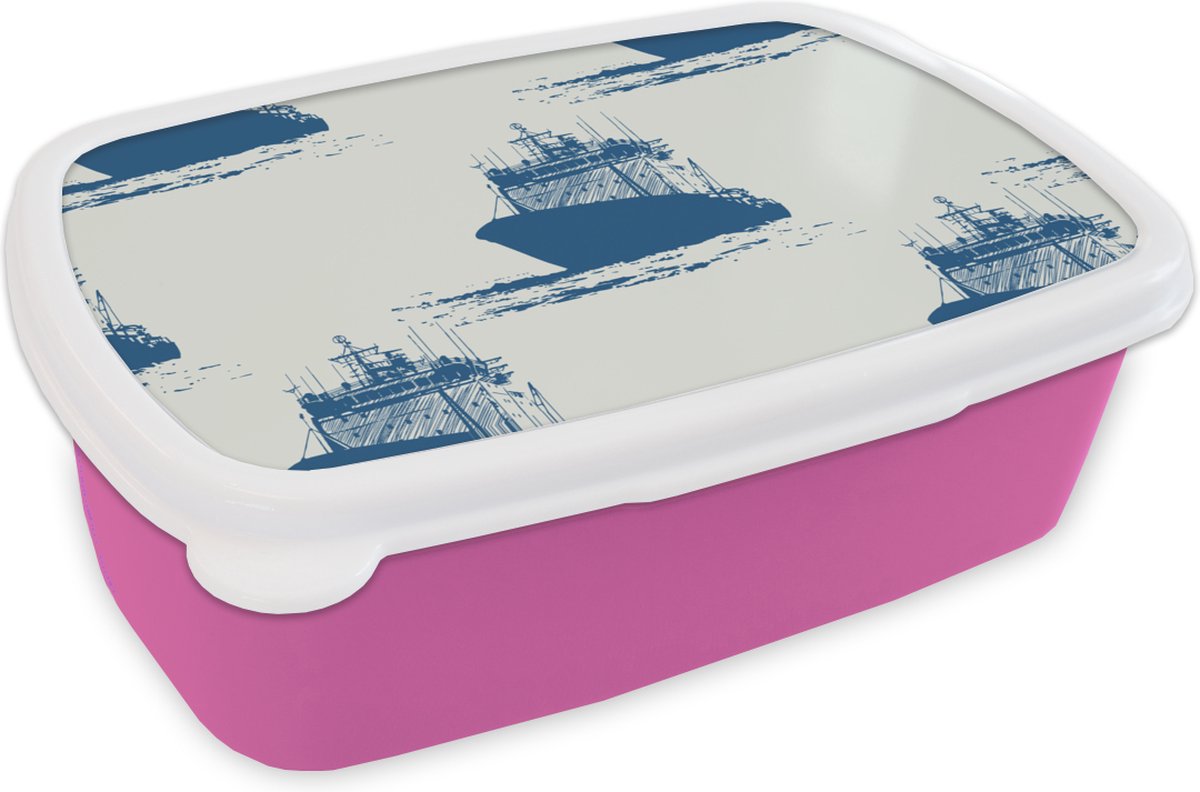 Broodtrommel Roze - Lunchbox - Brooddoos - Patronen - Water - Boot - 18x12x6 cm - Kinderen - Meisje