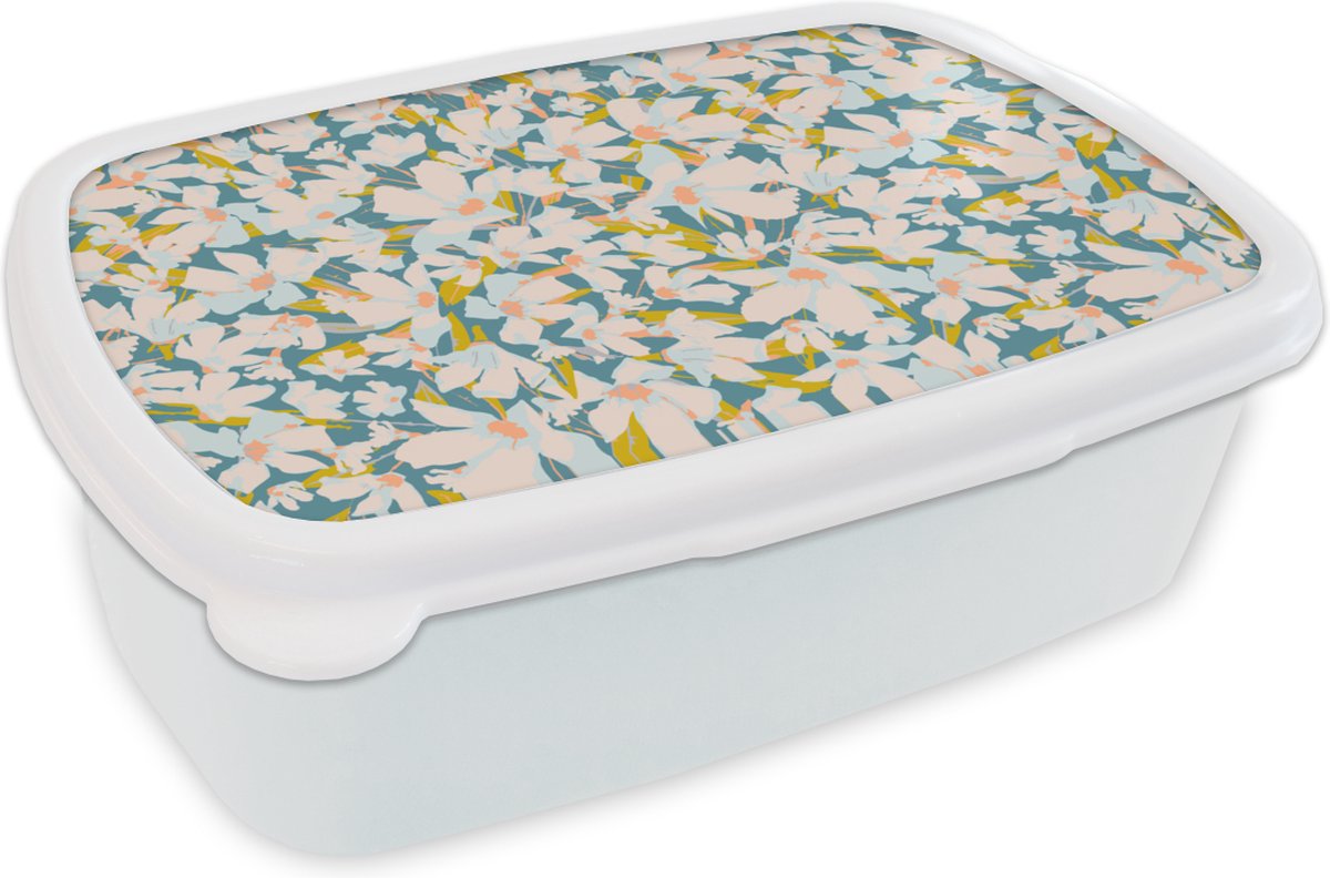 Broodtrommel Wit - Lunchbox - Brooddoos - Flora - Bloemen - Lente - 18x12x6 cm - Volwassenen