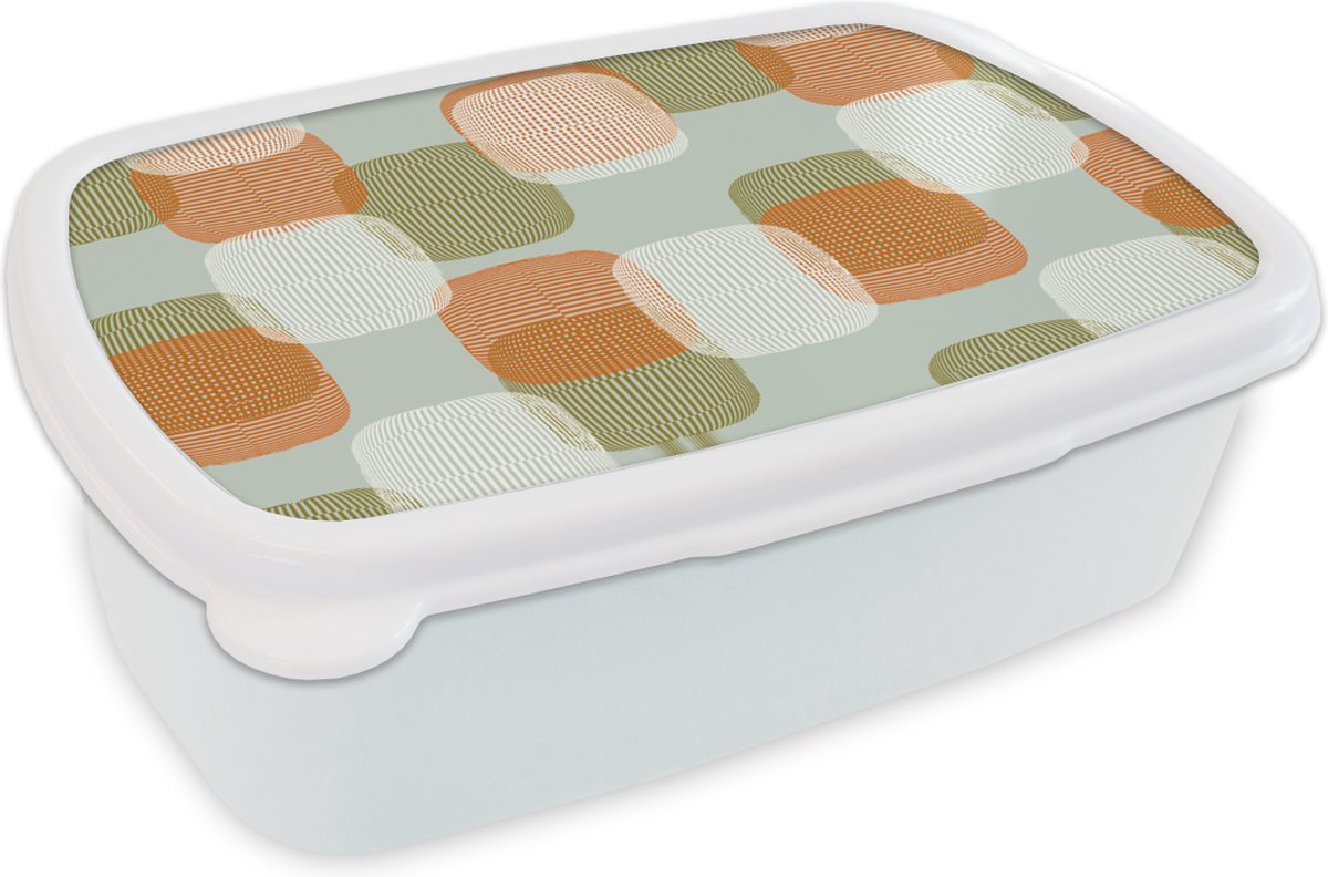 Broodtrommel Wit - Lunchbox - Brooddoos - Retro - Patroon - Pastel - 18x12x6 cm - Volwassenen