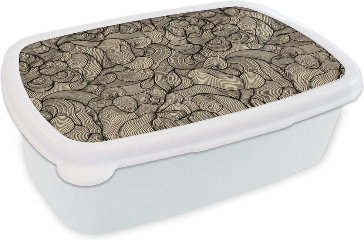 Broodtrommel Wit - Lunchbox - Brooddoos - Abstract - Lijn - Patronen - 18x12x6 cm - Volwassenen