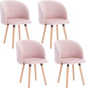 Kamyra® Set van 4 Ergonomische Eetkamerstoelen - Gestoffeerd - Eetkamerstoel voor Eettafel, Bureaustoel, Stoel - Velvet - Roze
