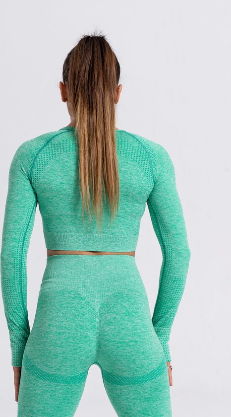 Legging et haut de sport Mives® - Yoga - Ensemble de Fitness - Scrunch Butt - Legging pour femme - Fashion de Vêtements de sport - Leggings tendance - Pantalons - Sports de gym - Legging Fitness Wear - Taille haute - VERT - Taille L - MANCHES LONGUES