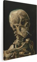 Artaza Canvas Schilderij Kop van een Skelet met een Brandende Sigaret - Vincent van Gogh - 90x120 - Groot - Kunst - Wanddecoratie