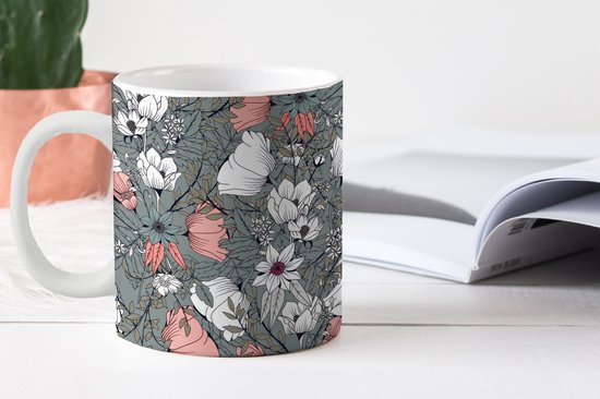 Tasse - Tasse à café - Coquelicot - Croquis - Vintage - Tasses - 350 ML - Tasse - Tasses à café - Tasse à thé - Décoration Sinterklaas - Cadeaux pour enfants - Chaussures cadeaux Sinterklaas