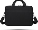 Zwarte laptoptas met handvatten en afneembare schouderband.