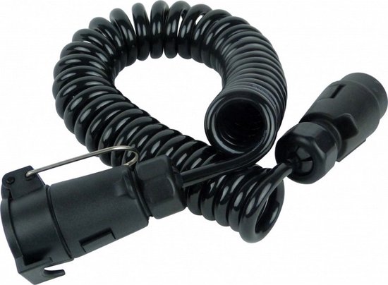 ETUKER Aanhangerverlengkabel 7-polig, Aanhangerkabel 7-polig Aluminiumlegering Aanhangerstekker en Stopcontact, 12V Aanhangerverlengkabel Spiraalkabel Adapter 2 Meter, Voor Aanhanger/Vrachtwagen