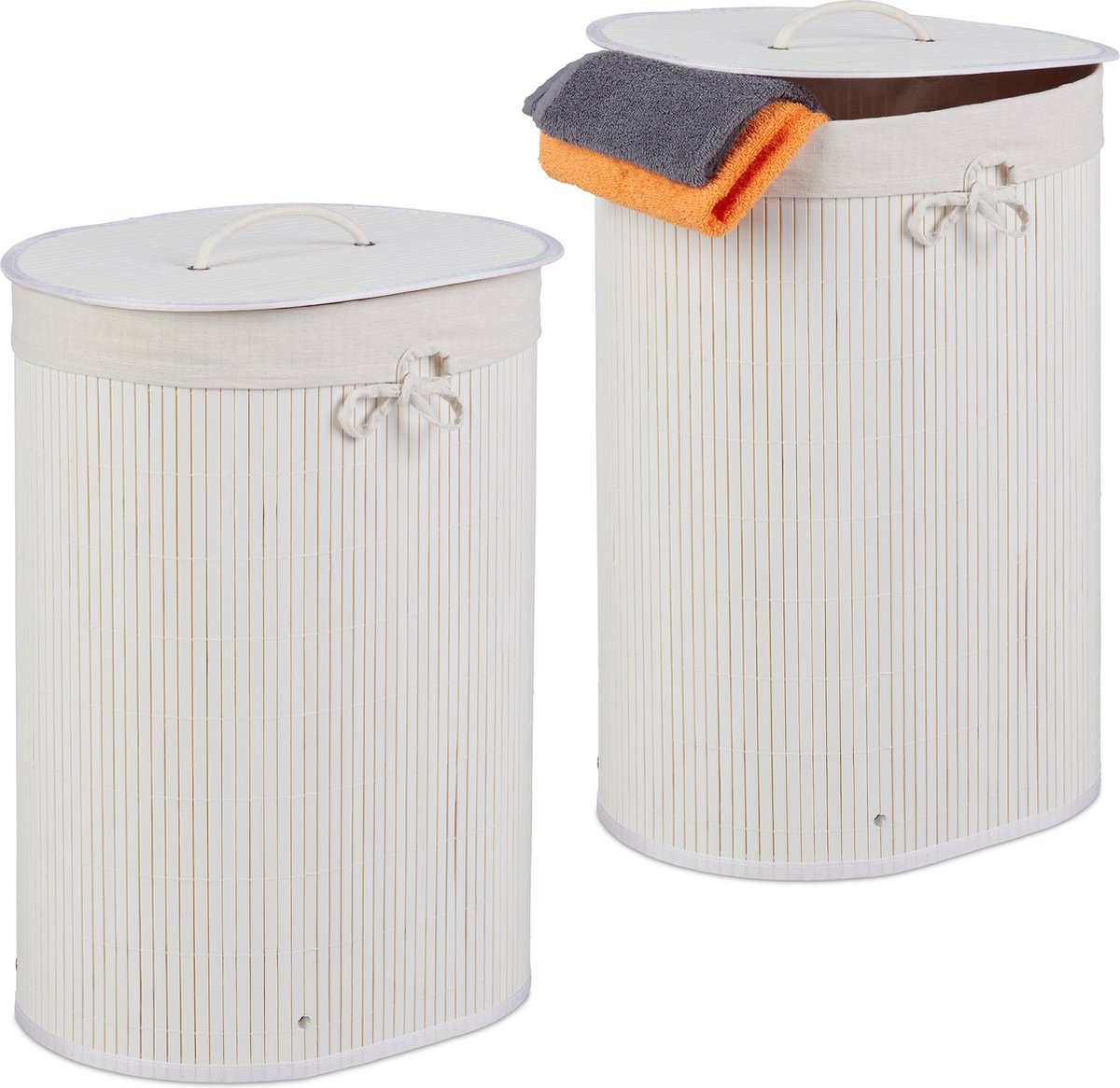 2x wasmand bamboe - opvouwbaar - wasbox - 46 l - uitneembare waszak - wit