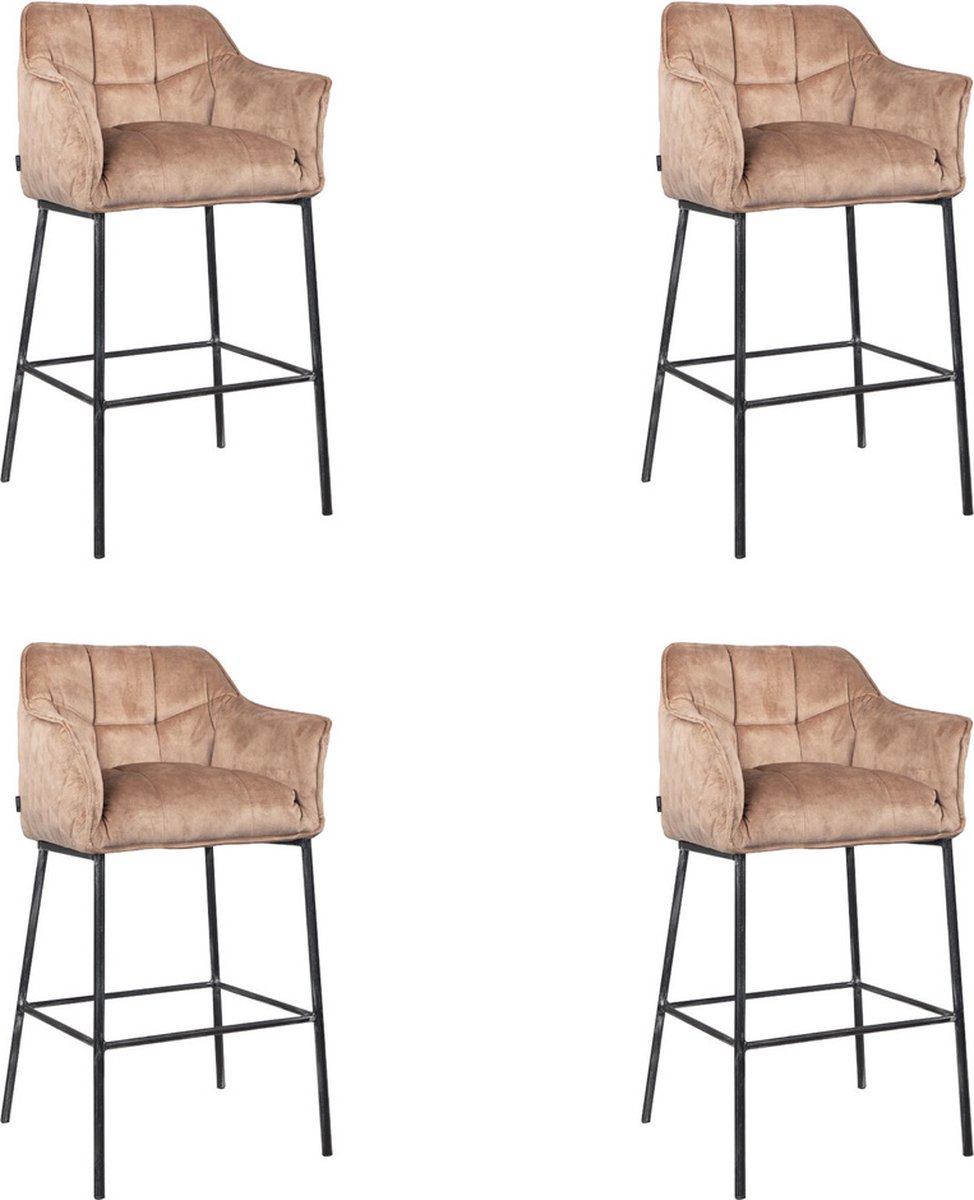 Bronx71® Velvet barkruk Jayron taupe 82 cm - Barkrukken set van 4 - barstoel