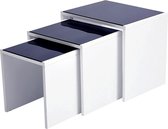 Luxiqo® 3-Delige Salontafel Set – Moderne Salontafel – Hoogglans Salontafel – Vierkant – Wit, Zwart – Gehard Glas – Veelzijdig