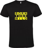 Zwart T shirt met print van " BORN TO BE WILD " print Neon Geel size M
