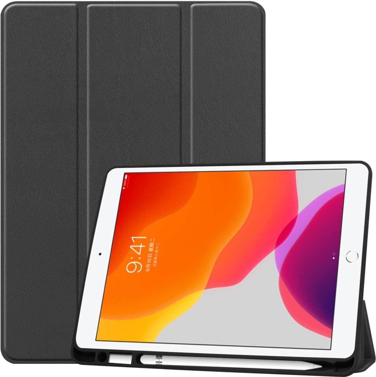Mobigear Tablethoes geschikt voor Apple iPad 9 (2021) Hoes | Mobigear Tri-Fold Gel Bookcase + Stylus Houder - Zwart